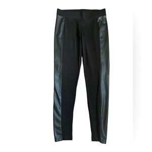 Cabi black dressy leggings with pleather side leg panels size small